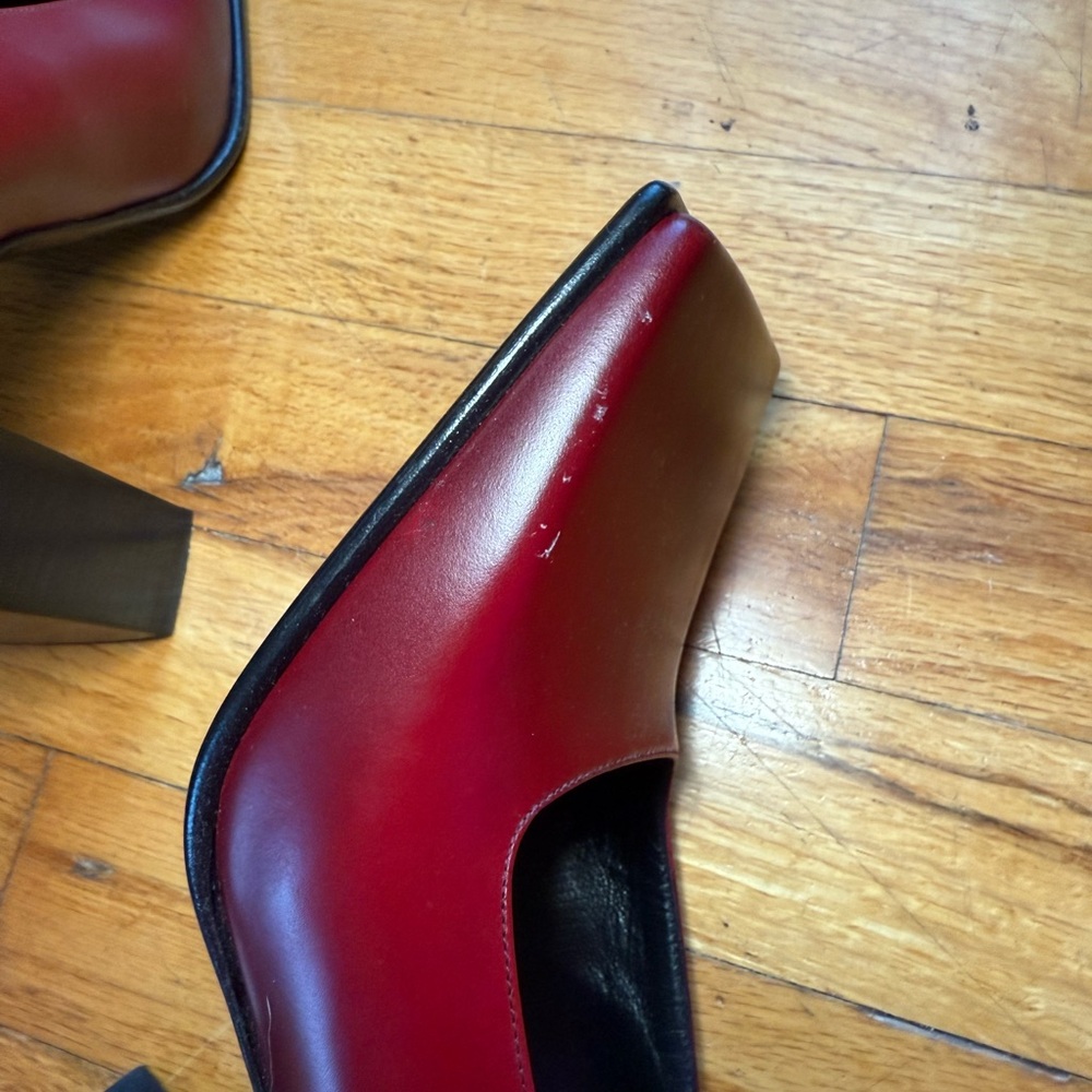 BALENCIAGA Red Square-Toe Block Heels - Picture 5 of 6
